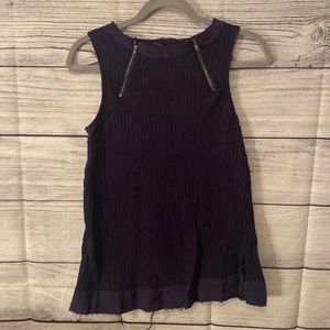 Doe & Rae large navy blue zipper detail tank top with frayed edges